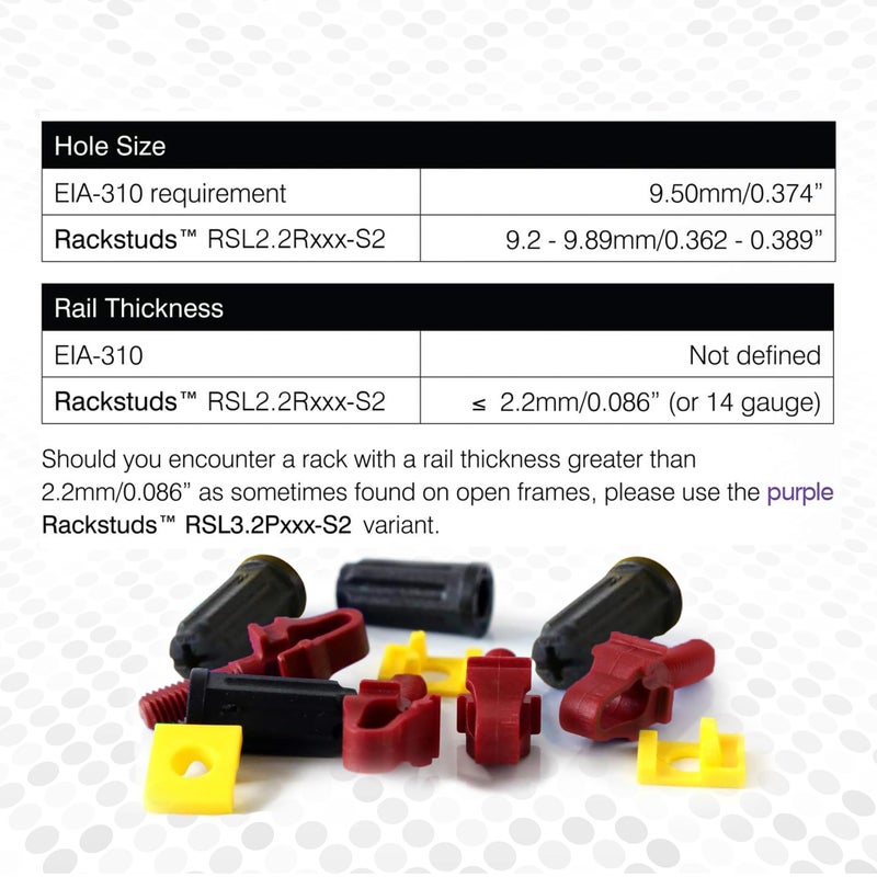 Rackstuds R20 Series II - Server Rack Screws 20 Pack | Cage Nut Replacement | Red 2.22mm/0.086" | A Faster, Easier Solution for Rack mounting Gear in 19" Racks with Square Punched Vertical Rails - Image 3